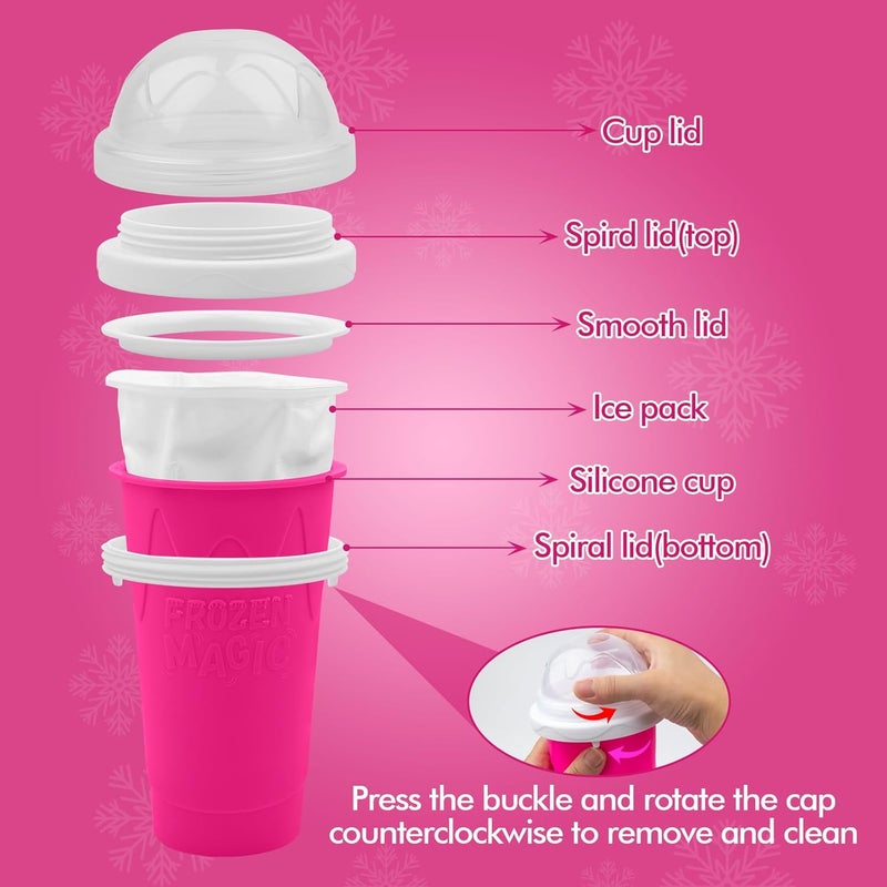 Fopudy أكواب صانع السلاش، أكواب سلاش سحرية DIY، أكواب سموذي محمولة لعصائر، حليب وآيس كريم، كوب سلاش مزدوج الطبقات من السيليكون مع مصاصة للهدايا للأصدقاء والعائلة - وردي - Image 3